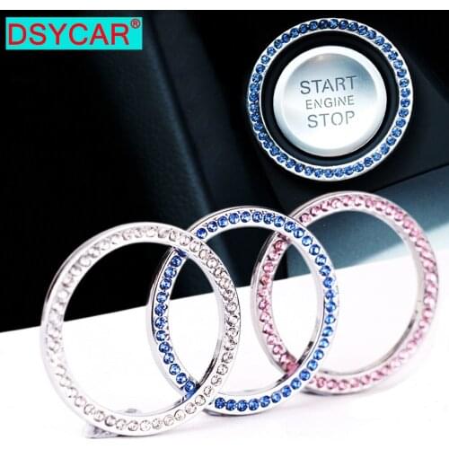 DSYCAR Engine Start Stop Ring Emblem Sticker- Rhinestone Ignition Button Car Key Knob-Interior Bling Push Button Auto Decorative