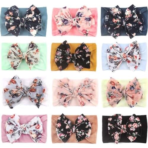New Bohemia Elastic Printed Flower Kids Headband Newborn Infant Knot Bows Headwraps Baby Girls Headwear Cute Gifts Photo Props