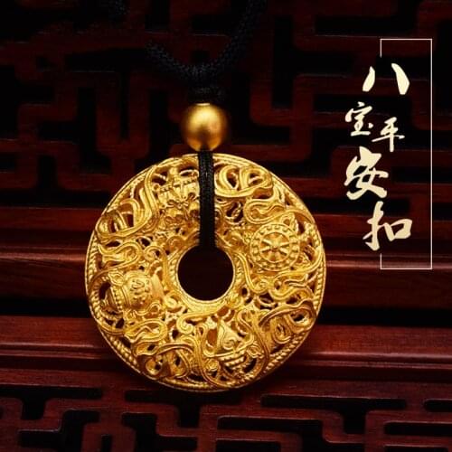 Charming Gold Plated 3D gold color hand Necklace ancient method inheritance of the old golden Buddhism eight treasures safety