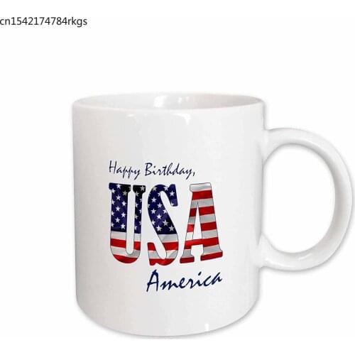 Holidays Independence Day - USA text, the American flag. Happy birthday, America blue color text - 11oz