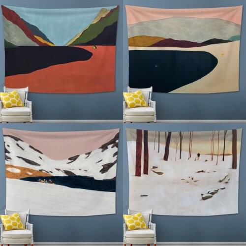 Psychedelic Mountain Tapestry Wall Hanging Contrast Color Mountain Landscape Tapestries Wall Art Home Decor Background Tapiz