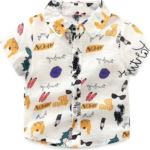 Baby Boys Shirts Kids Blouses Shirts Cartoon Print Short Sleeve Tops Boy Tees Kids Clothes Children Clothing