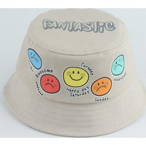 Cartoon Baby Bucket Hat Kids Summer 100% Cotton Fisherman Cap Happy Sad Face Print Outdoor Travel Beach Boys Girls Sun Hats