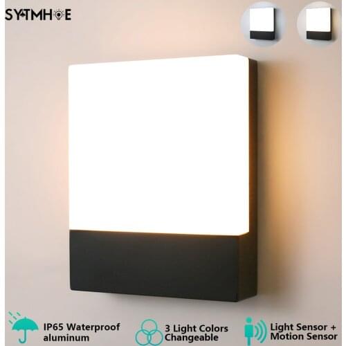 Modern Light Control Motion Outdoor Wall Light With Sensor 3 Light Colors Changeable Aluminum Outside Garden Led Porch Lights