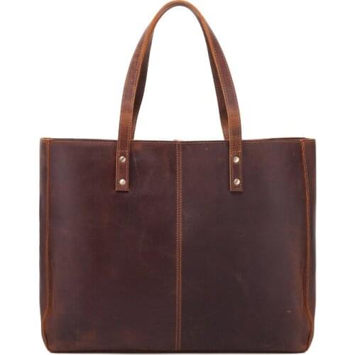 Crazy horse leather Women High capacity Tote Bag Female Bucket Shoulder Bags Oil Wax Womens Leather Handbags big Shopping Bag