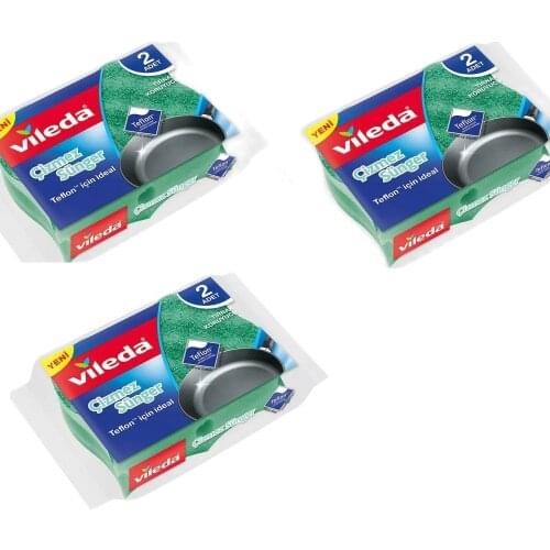 Vileda 3 packs of 2 Pieces Teflon Recommended, Anti-Scratch Corrugated Sponge, for Kitchen Dish Cleaning