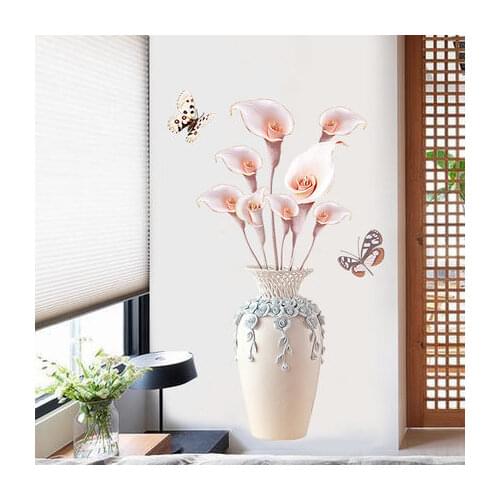 Vase Vinyl Wall Sticker Flower 3D Wallpaper Boy Girl Teenager Room Decor Aesthetic Living Room Bathroom Decoration Wallstickers