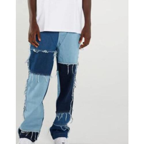 Hip Hop Vintage Jeans Men Fringed Mid-rise Straight-leg Flared Pants Distressed Black Casual Baggy Trousers Streetwear Autumn