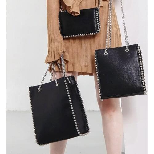 Retro Chains Rivet Large Capacity Tote Designer Bead Women Shoulder Bags Luxury PU Leather Messenger Bag Lady Big Bucket Purses