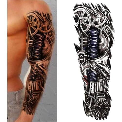 1pcs Temporary Tattoo Sticker mechanical Design Full Flower Tattoo with Arm Body Art Big Large Fake Tattoo Sticker