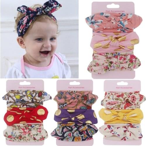 Yundfly 3pcs/lot Kids Headband Girls Baby Bowknot Accessories Fashion Floral Printing Knot Hairband Set Infant Girl Headwear