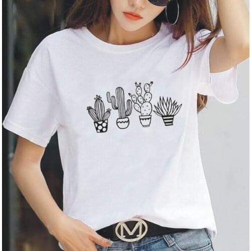 Funny Cactus Print Short Sleeve T Shirt Women Tops Summer Hipster Harajuku Tee Shirt Femme Casual Plus Size Shirt Women T Shirt