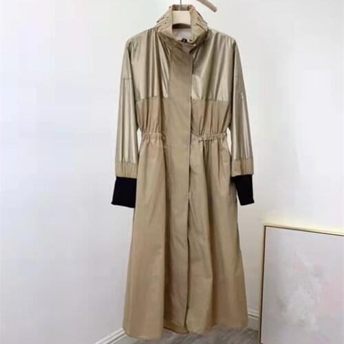 Spring Autumn Elegant Long Women Trench Lace Up Waist Casual Solid V Neck Overcoat Windbreaker Female Sun protection clothing