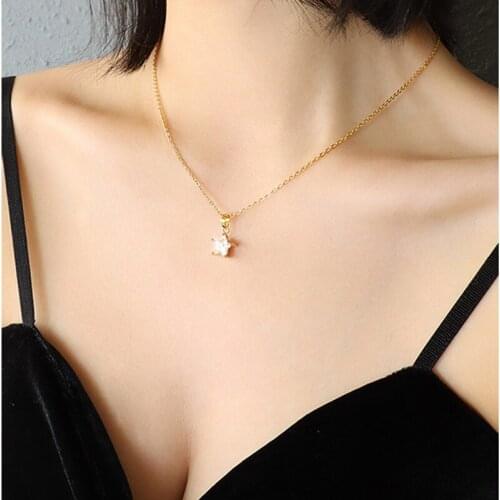 WTLTC Single Mini Cubic Zirconia Star Pendant Necklaces for Women Dainty Hanging Link Necklace Simple Thin Chains Chokers INS