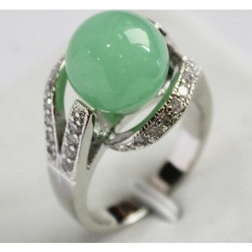 Ladys new design jewelry silver plated with crystal decorated &12mm light green jade ring(#7.8.9)