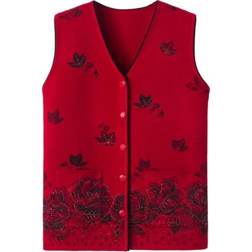 Vest Sweater Womens Wear Fashion Knitted Loose Plus Size Sleeveless Flower Beaded Spring Autumn Casual Old People Vest