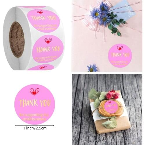 100-500pcs Thank You Stickers Pink Seal Labels 1inch Gold Foil Paper Decoration Sticker for Handmade Gift Stationery Sticker