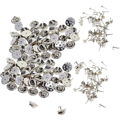 100 Sets Badge Hat Pin Metal Tie Back Lapel Butterfly Clasp Fasteners Silver Color