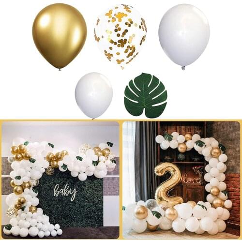 100x 12'' Pastel White Gold Party Balloons Arch Garland Kit Confetti Ballons with Ribbon for Wedding Engagement Proposal Holiday
