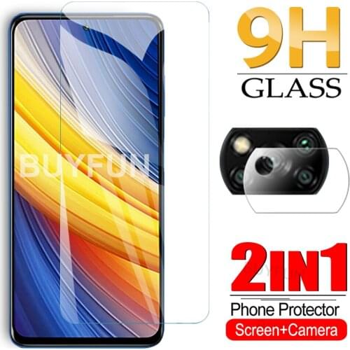 2in1 Safety Glass Camera Film For Xiaomi Poco X3 Pro NFC M3 F3 Protective Tempered Glas On xiomi pocox3 x3pro f m x 3 Full Cover