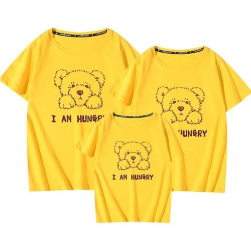 27kids Summer Matching Family Cotton Short Sleeve T-shirt Tops Parent-child Outfits Cute Bear Pattern Variety of Styles