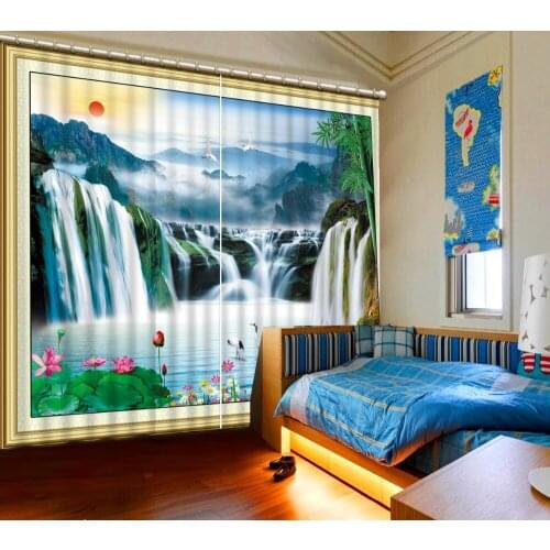 3D Curtain Blackout Bed Room Living Room Office Hotel Cortinas Picture Frame Sunrise Waterfall Landscape Home Bedroom Decoration