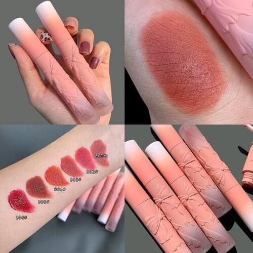 6 Colors Hot New Bow Matte Lip Gloss Velvet Lip Glaze Waterproof Not Easy To Fade Lipstick Red Lip Tint Make Up Woman TSLM1