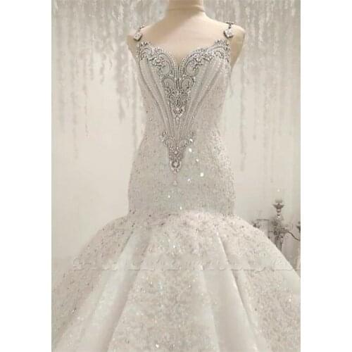 Sparkle Crystal Fit and Flare Wedding Dresses Online Beading Mermaid Bridal Gowns Lace Applique Robe De Soirée De Mariage