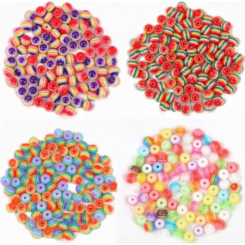100PCS 8mm Mixed color Beads resin Round Spaced Beads for Jewelry Making Bracelet DIY Necklac Handmade Bulk Accessories