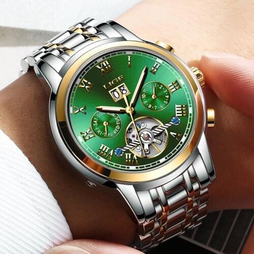 LIGE Top Brand Mens Watches Automatic Mechanical Luminous Waterproof Stainless Steel Watch Men Male Clock Relogio Masculino