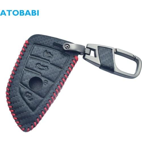 Carbon Leather Smart Key Keyless Remote Entry Fob Case Cover with Key Chain For BMW 1 2 5 7 M Series X1 X 4 X5 X 6 F15 F16 F48
