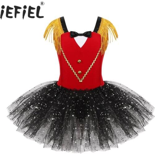 Kids Girls Halloween Circus Ringmaster Costume Dancewear hip hop Tassel Sweetheart Sequins Tutu Gymnastics Leotard Dance Dress