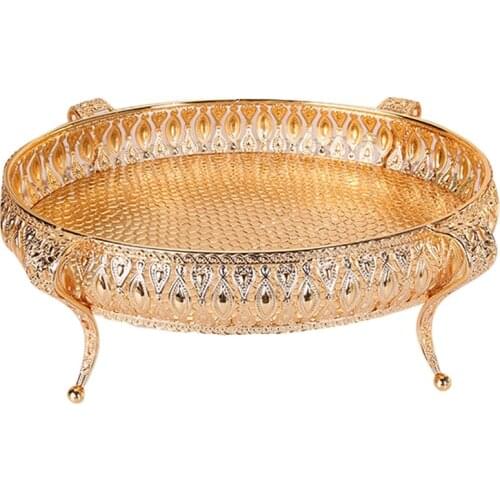 Home Food Tray Creative Vintage Fruit Plate Table Snack Iron Storage Box Oval Tray Gold Fruit Basket Desk Decor