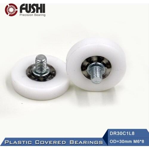 DR30C1L8 Screw Pulley Bearing 6*30*8 mm ( 2 PCS ) Doors and Windows Roller Mute Wheel POM 636 M6*8 Plastic Covered Bearings