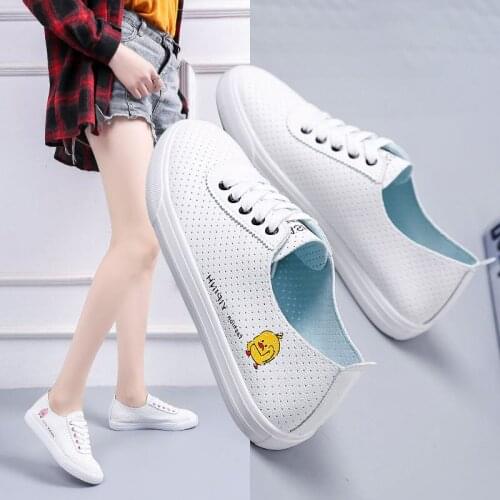 Breathable Hollow Flat Shoes Women Summer Student Shoes New Korean Style Lace Sneakers Women All-match Casual