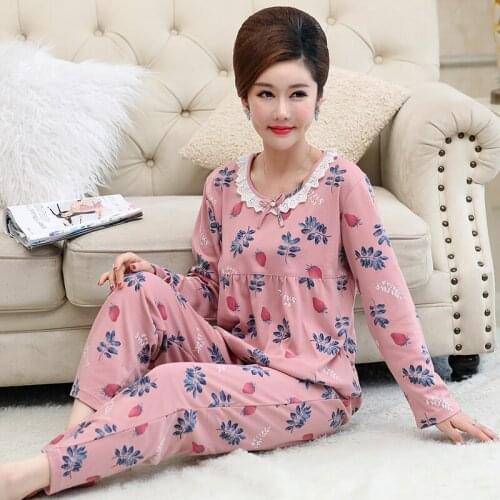 Cotton Pajamas For Women Sleepwear Autumn Pajama Set Long Sleeve Print Thin Casual Plus Size M-4XL Female Homewear Nightwear
