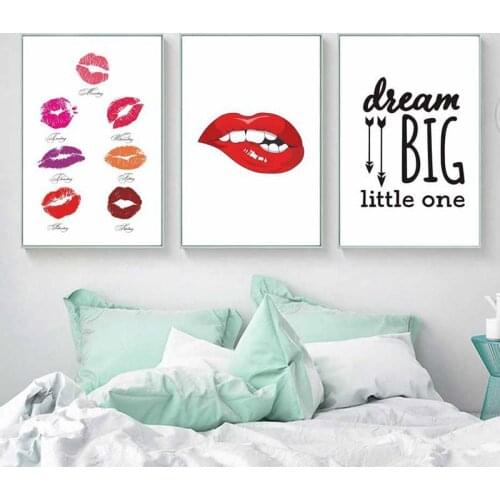 Fresh English Lip Pattern Arrows Words Proverbs Plants leaves Canvas Painting Wall Pictures Poster Living Room Decoration