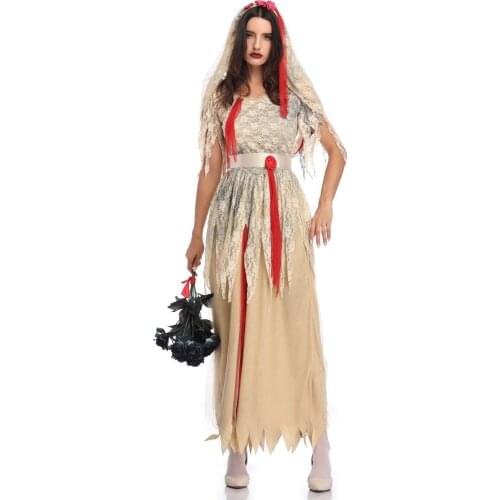 Adult Halloween Party Ghost Bride Costume Cosplay Horror Zombie Ghost Bride Fancy Dress