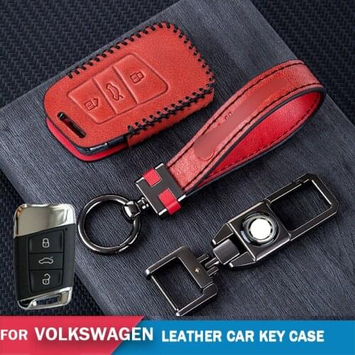 Premium Leather Smart Car Key Fob Case Cover For VW Atlas Teramont Jetta Passat