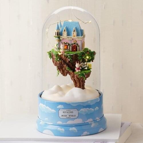 Dollhouse Wooden DIY Toys For Children Birthday Gift with Dust Cover Rotate Music Doll House B29 Miniature With Furnitures