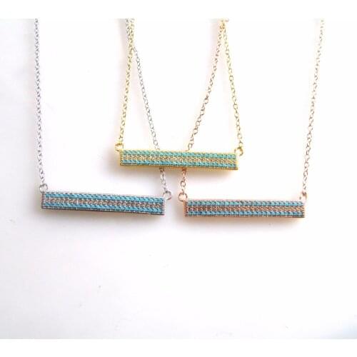 Micro pave white blue cz classic bar pendant cz plate tag 925 sterling silver geometric simple necklace