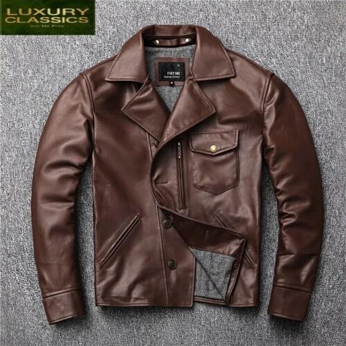 Winter Autumn 100% Genuine Leather Jacket Men Streetweaar Real Leather Coat Man Moto Biker Vintage Cow Leather Jackets LW