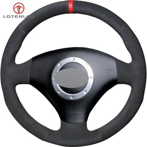 LQTENLEO Black Suede DIY Hand Car Steering Wheel Cover For Audi A3 2000-2003 A4 2003-2005 RS 6 2003 S4 2004-2006 TT 2001-2006