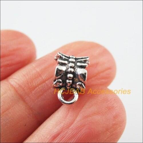 Fashion 40Pcs Tibetan Silver Color Flower Tube Bail Beads Fit Bracelets Charms 7.5x11mm