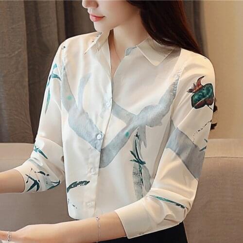 Fashion Womens Clothing Blousas Woman 2021 Long Sleeve Print Chiffon Blouse Women Shirt Turn Down Collar Office Ladies Tops B698