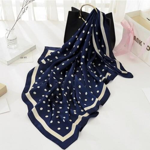 Fashion New Blue Dots Women Scarf BIG Silk Feeling Shawl Scarf Foulard Print Square Head Scarves Wraps