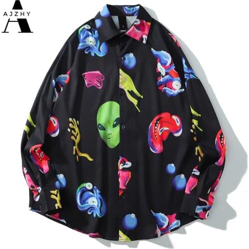 Men Autumn Printing Shirt Streetwear Harujuku Hip Hop Shirts for Men Korean Vintage Loose Oversized Hawaiian Shirt Clothes Tops
