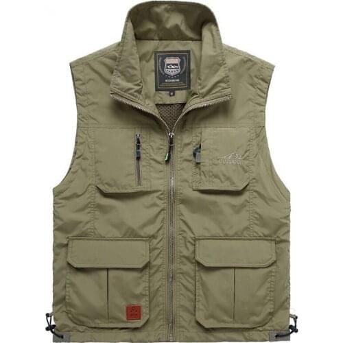 Mens Vests Quick Dry Breathable Multi Pocket Mesh Vest Sleeveless Jackets Man Outwear Fishing Waistcoats