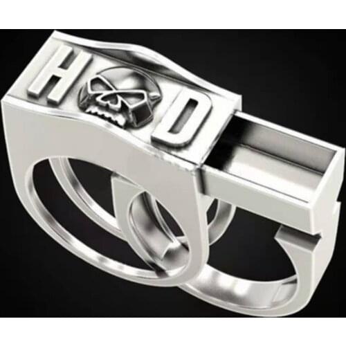 Silver Color Gun Design Ring Skeleton Face Pattern For Men Domineering Business Jewelry Open Able Function Band Birthday Gifts