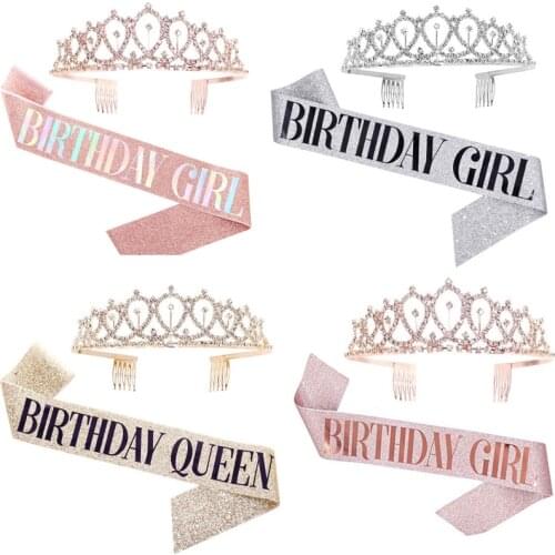 Birthday Girl Sash Rhinestone Tiara Kit Rose Gold Birthday Gifts Glitter Birthday Sash Birthday Party Favors Rose Gold Balloon
